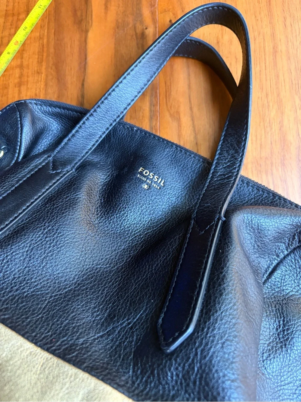 Fossil Black & Gold Colorblock Leather Satchel Bag